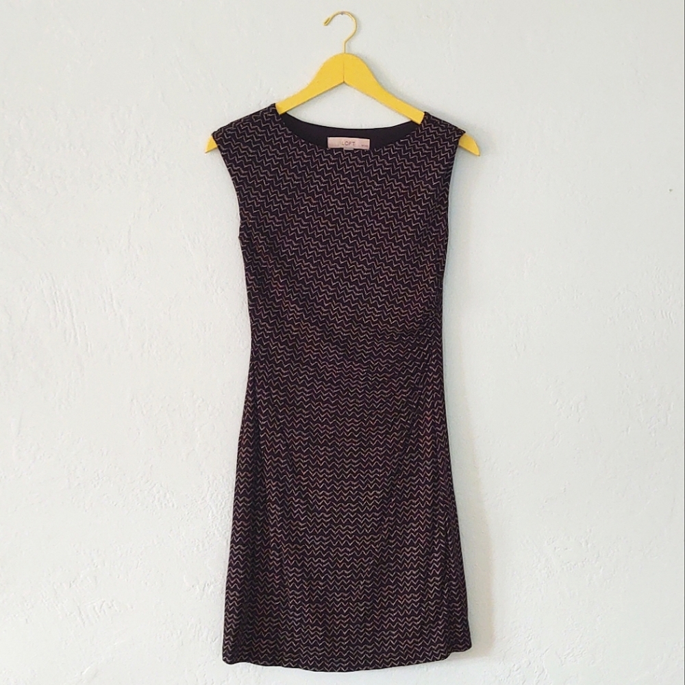 LOFT Black w/ White Pattern Cocktail Sheath Dress